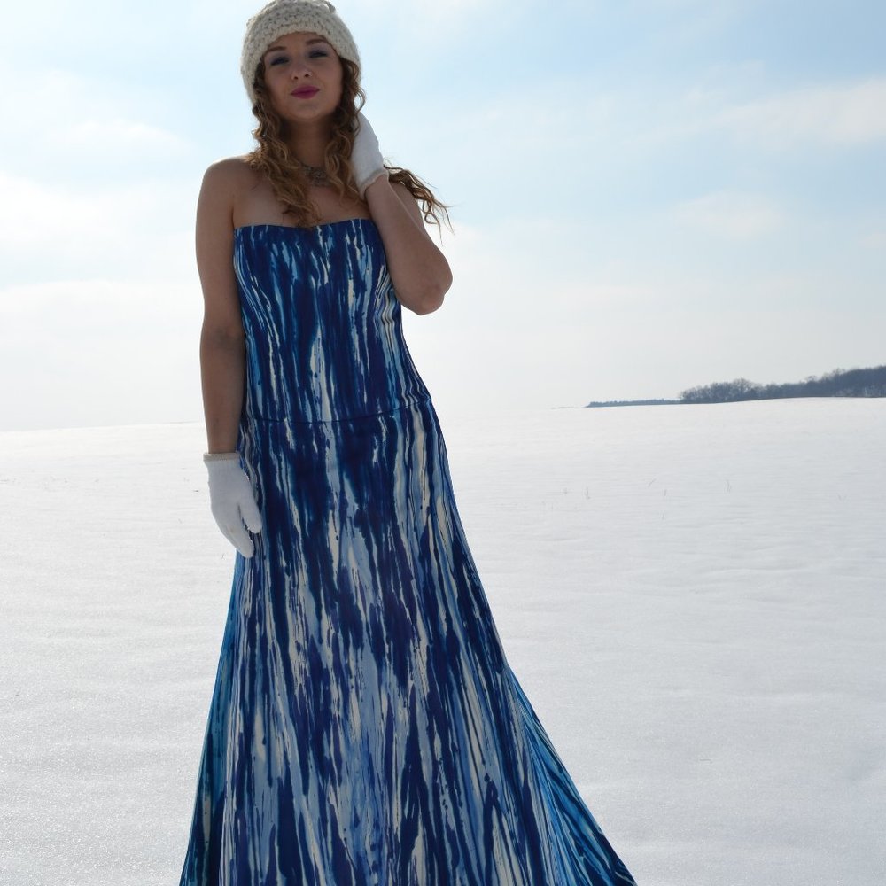 NEW silk Monique Lhuillier painted couture Wedding Dress white blue ivory tiedye - Picture 10 of 16